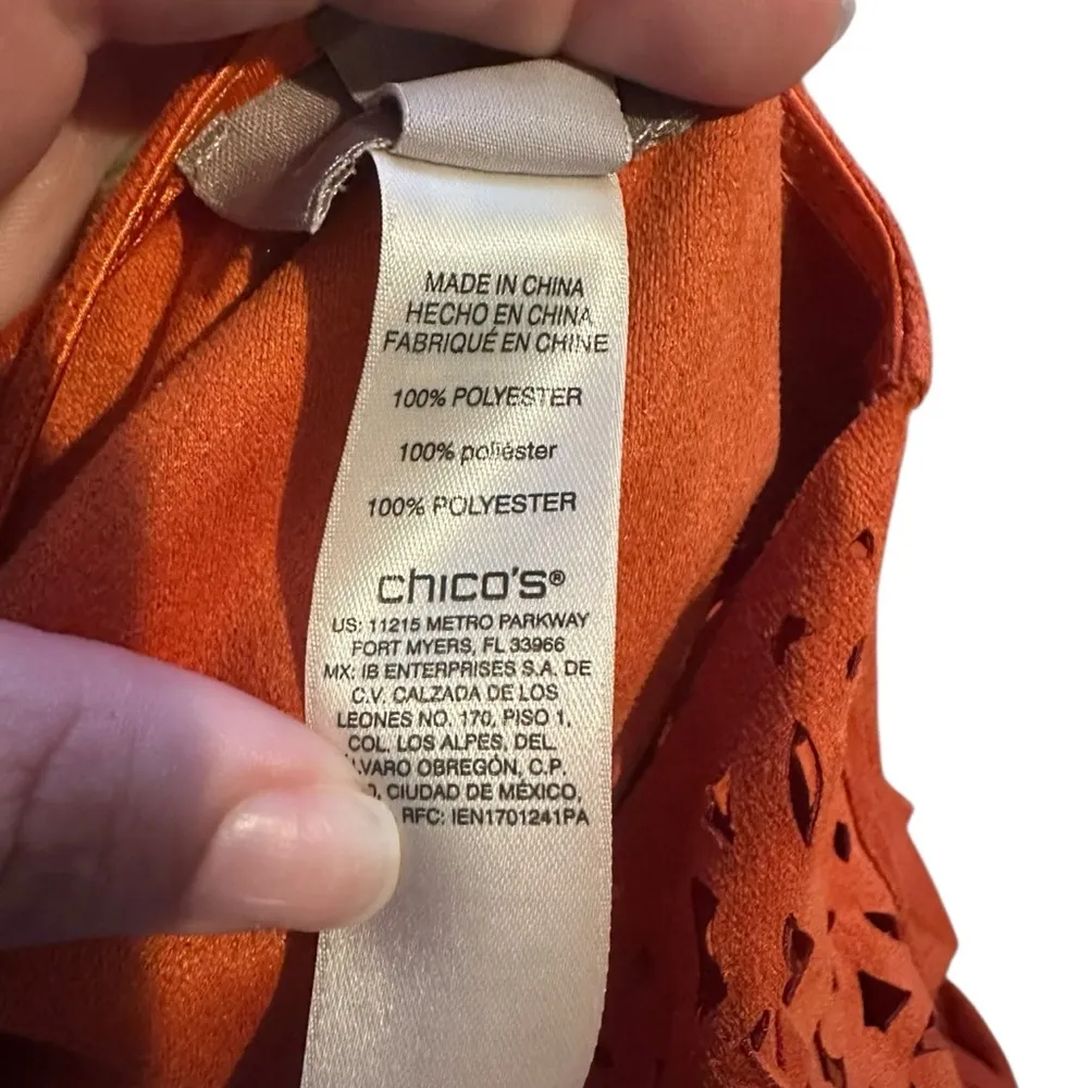 Chico's Orange Lace Suede Bohemian Cardigan - Image 4