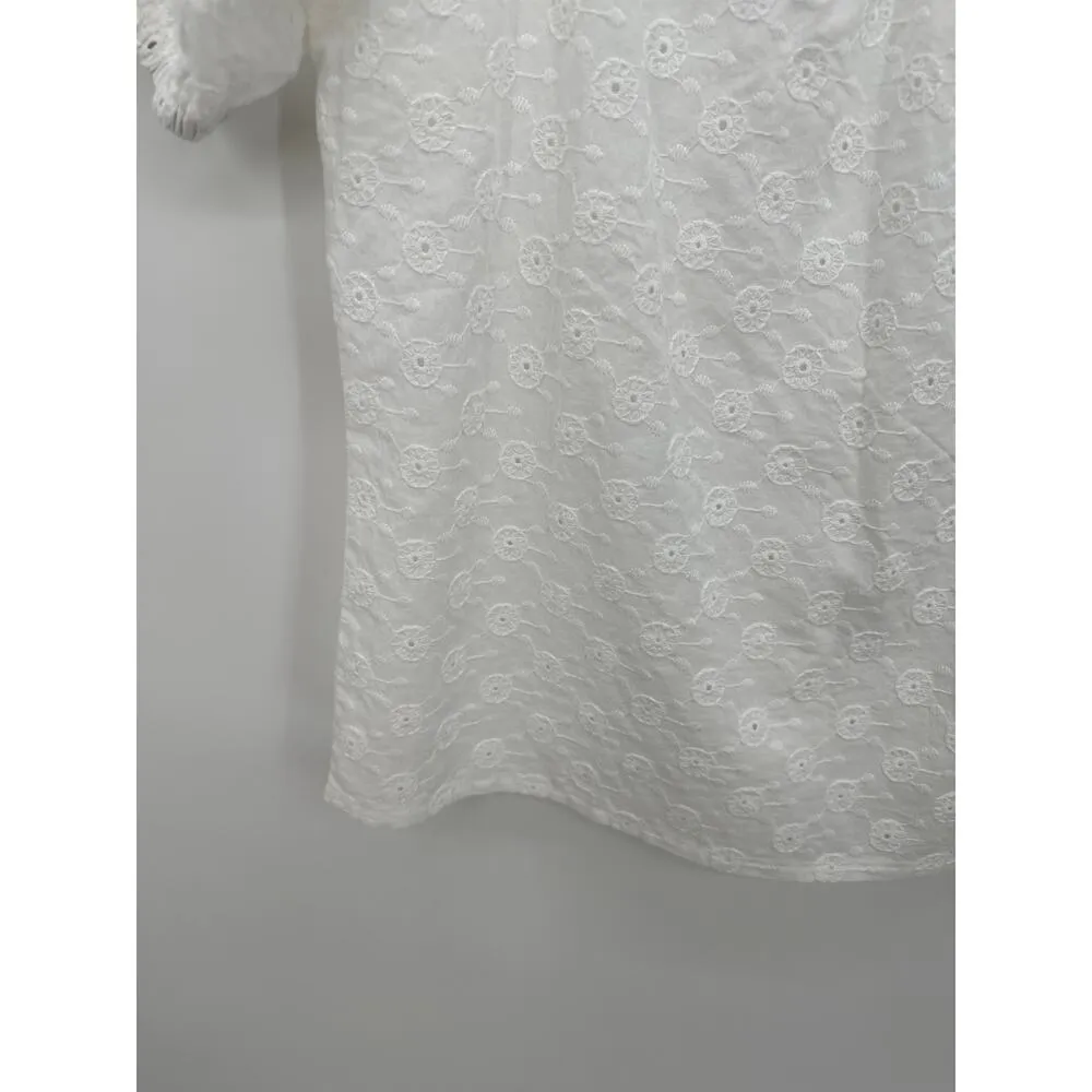 Solitaire Women Top White Embroidery Boho Feminine Floral Cotton Size Small - Image 4