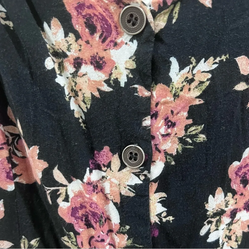 Black floral lace up back mini dress size small - Image 4