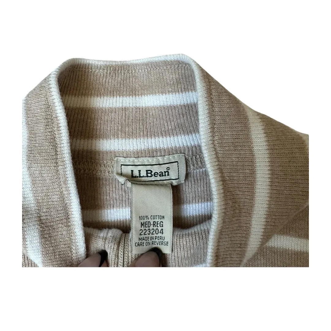 L.L Bean y2k Med beige and white striped quarter zip pull over mock neck sweater Tan - Image 2
