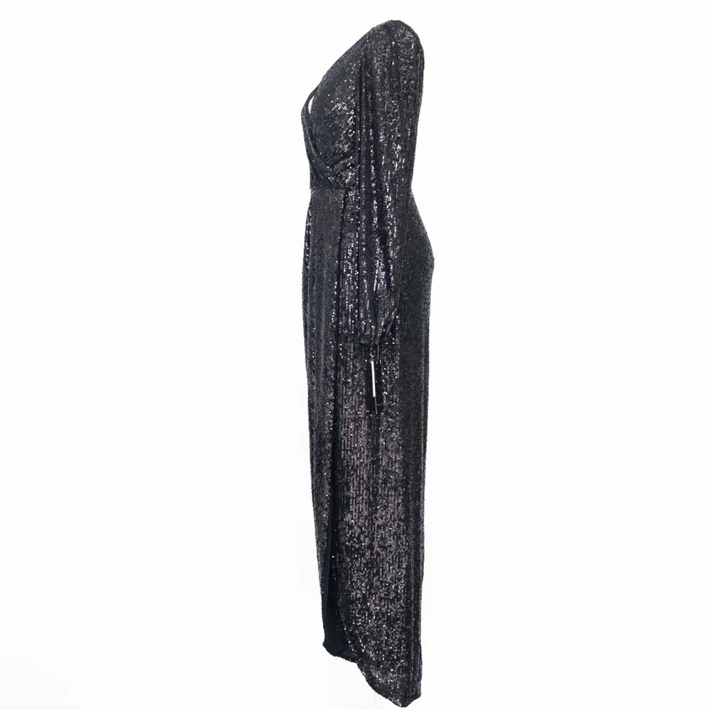 Xscape | Black Sequin Long Sleeve Surplus Evening Dress Gown. - Image 6