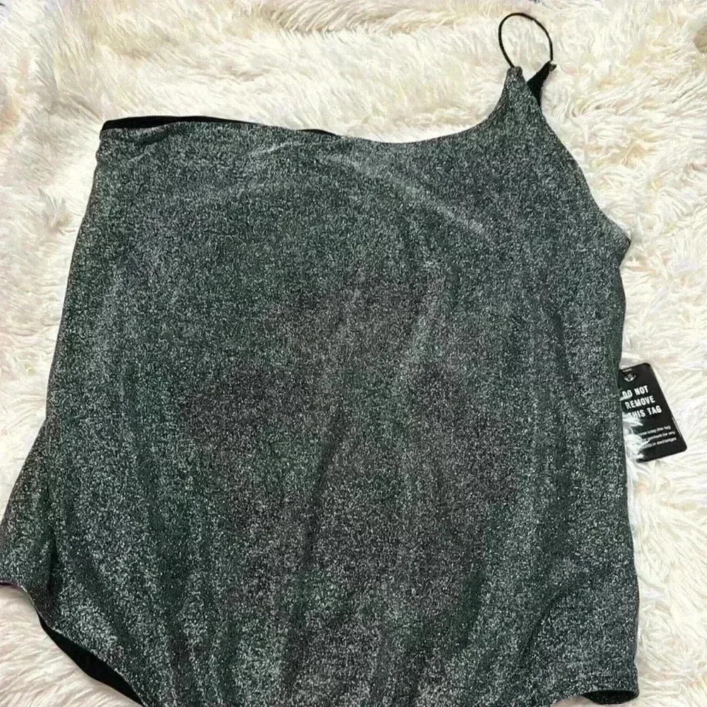 Express Sparkly One Shoulder Thong Bodysuit - Image 5