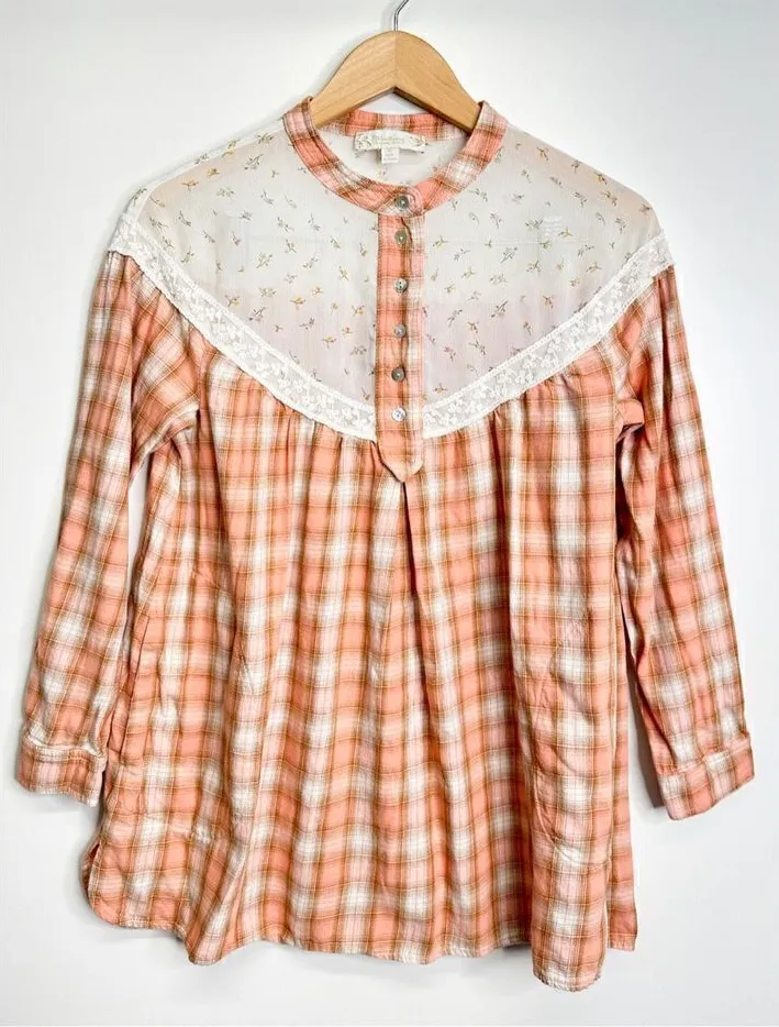 Suzanne Betro Weekend Cottagecore Vintage Style Size Medium Plaid Blouse - Image 1