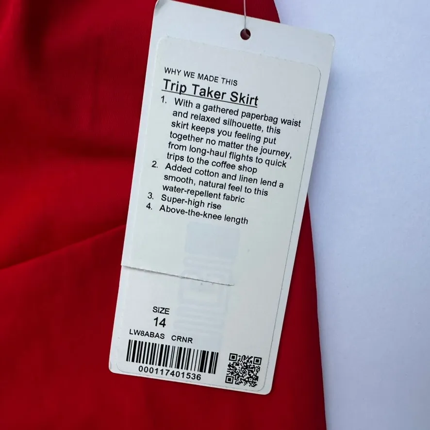 Lululemon Trip Taker Skirt Carnation Red NEW Size 14 Ruffle Paperbag Waist - Image 5