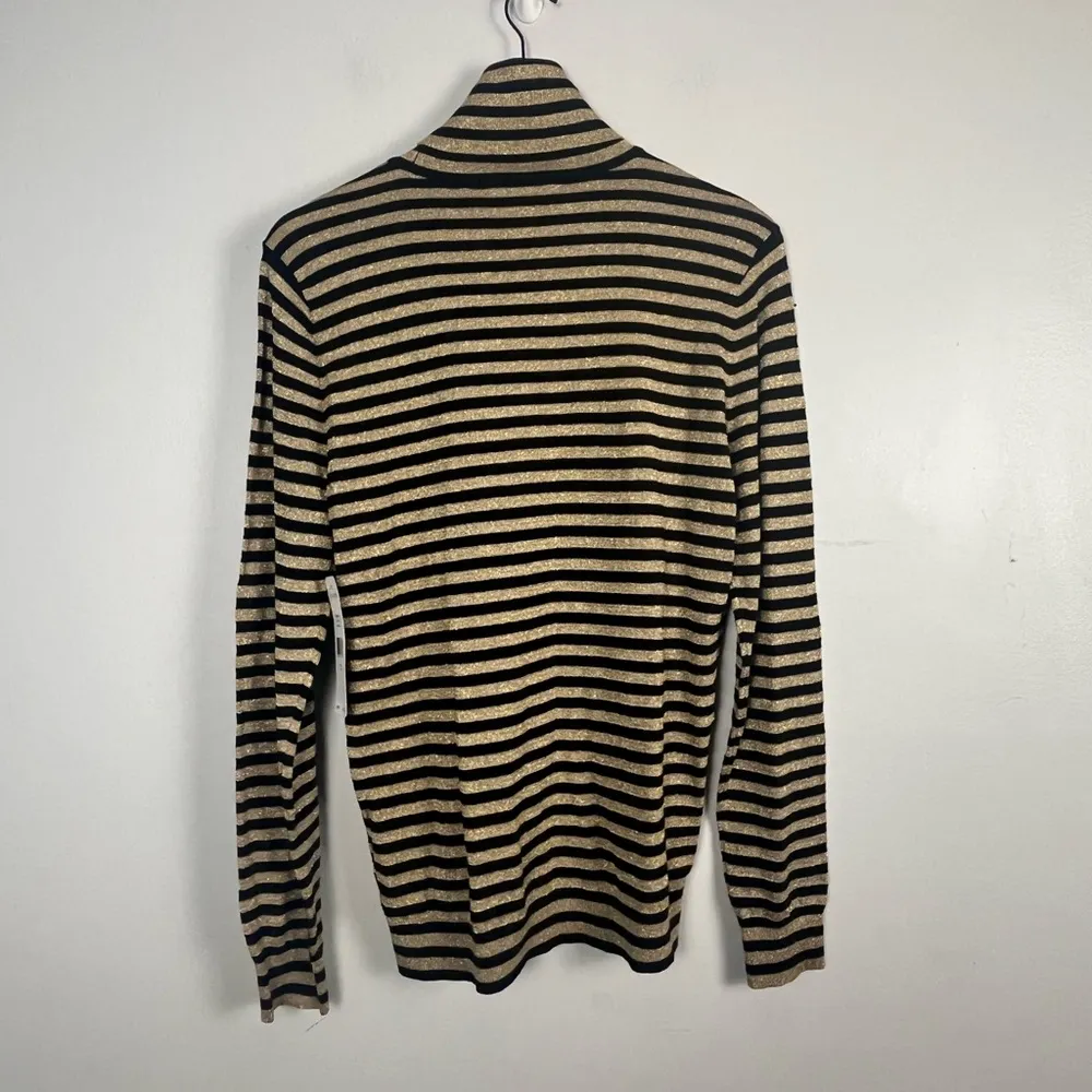 New Lauren Ralph Lauren black and gold shimmer striped turtleneck sweater XL - Image 6
