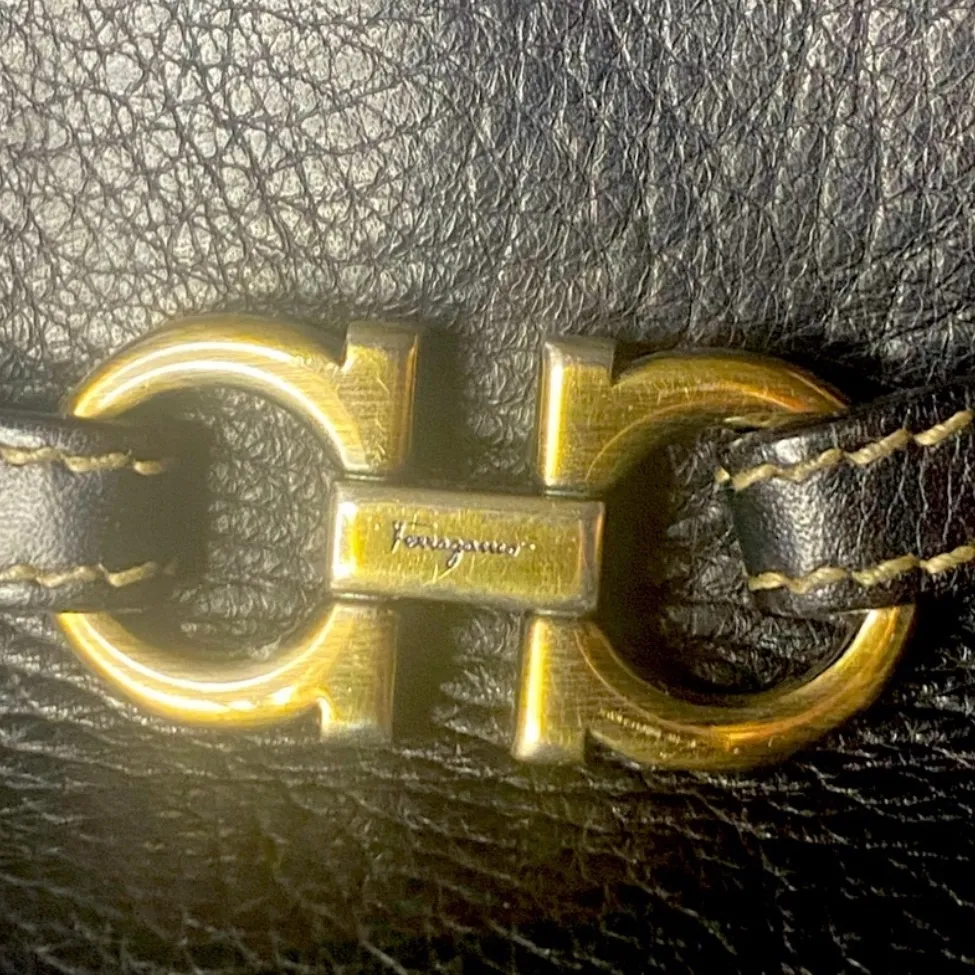 Salvatore Ferragamo Gancini Black Silver tone Hardware Leather Bag - Image 8