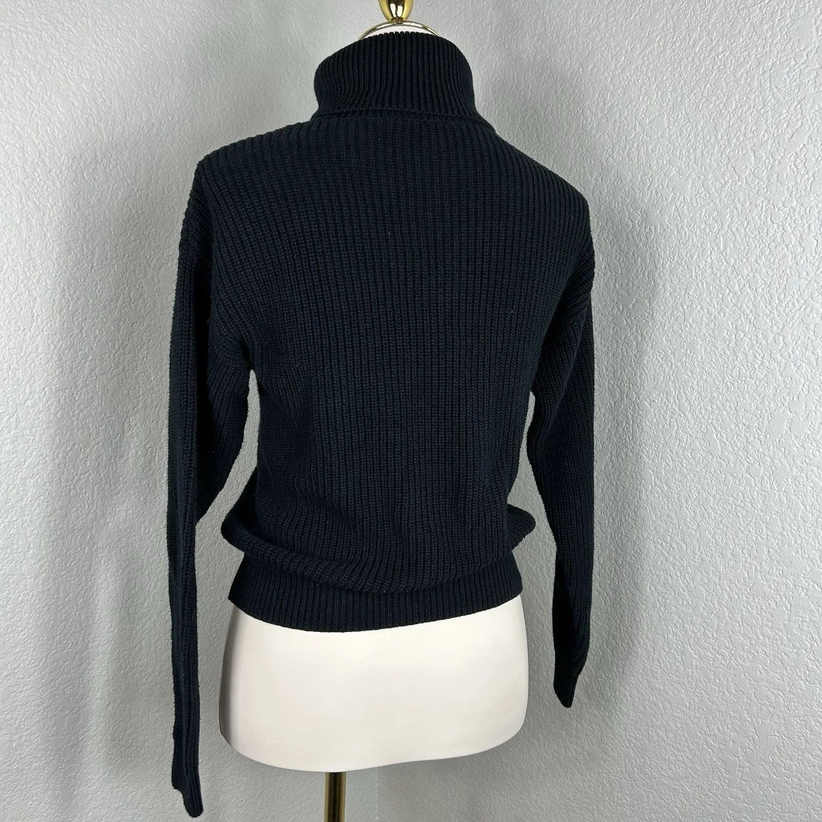 Bar III Women's Black V-Neck Cut-Out Rib Turtleneck Sweater Long Sleeve Size XS - Image 2
