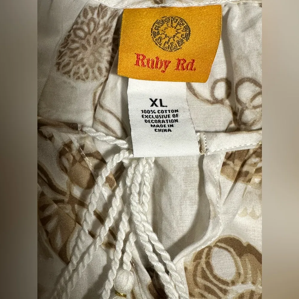 Ruby Rd. Tan Beige Blouse Bohemian Eyelets Natural Wonders Tassels Womens New XL - Image 7