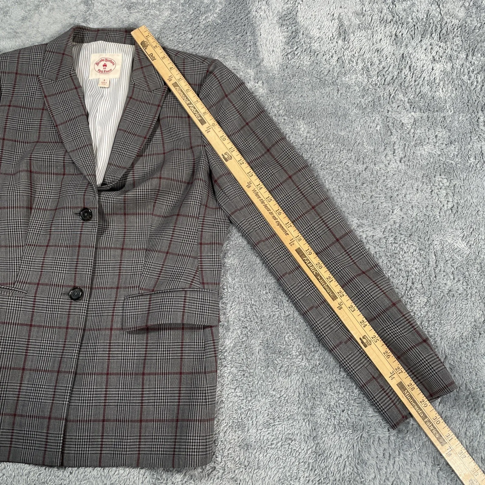 BROOKS BROTHERS Red Fleece Grey Watch Plaid Wool Blazer Jacket SZ 8 Women's - Image 6
