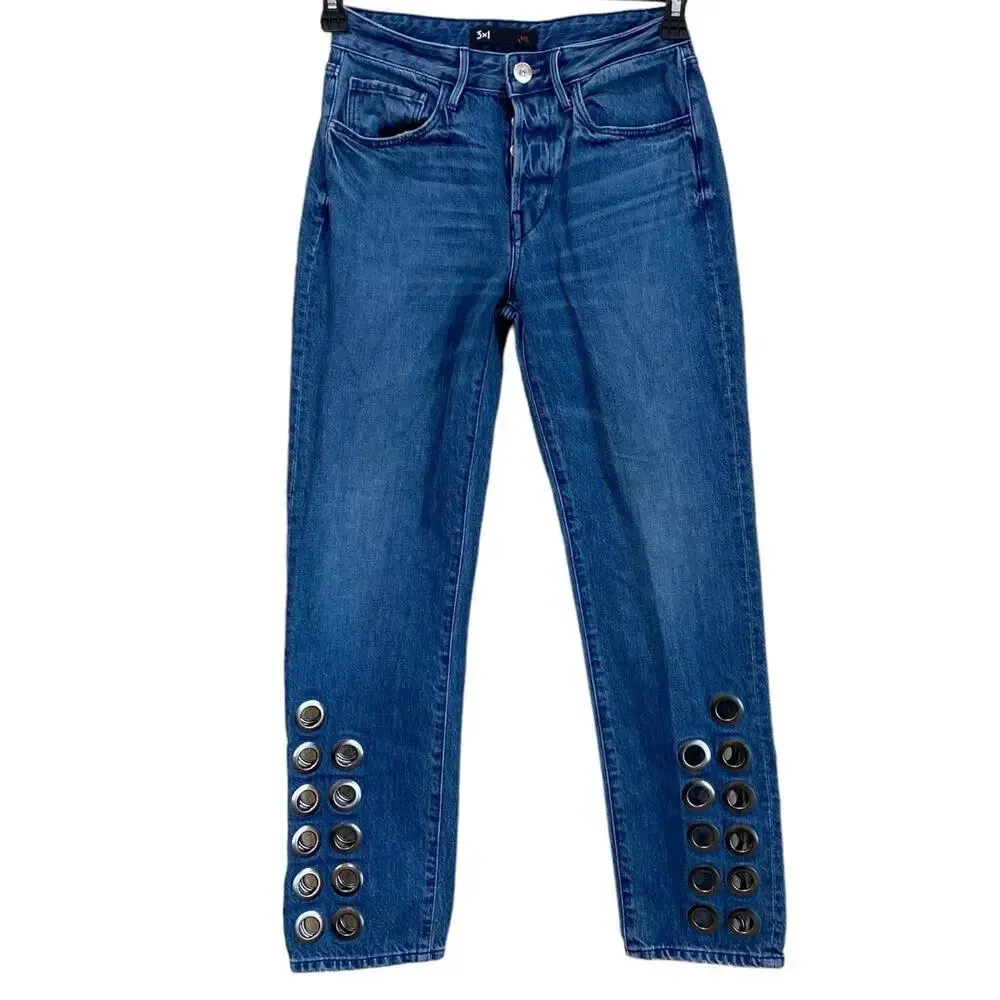 3x1 Hollow Higher Ground Grommet Boyfriend Crop Dita Jeans $365 Size 24 - Image 3