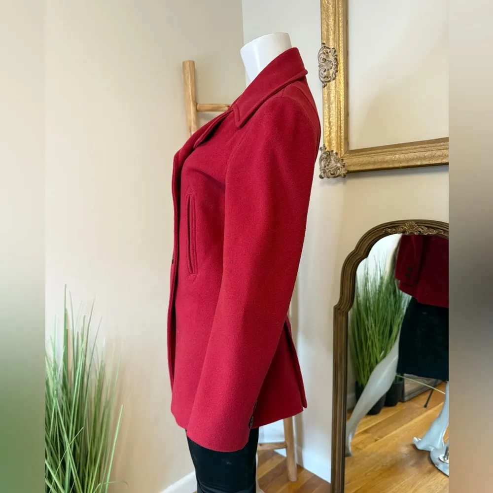 J Crew Double-Breasted Wool Red Peacoat Small Y2K - Image 9