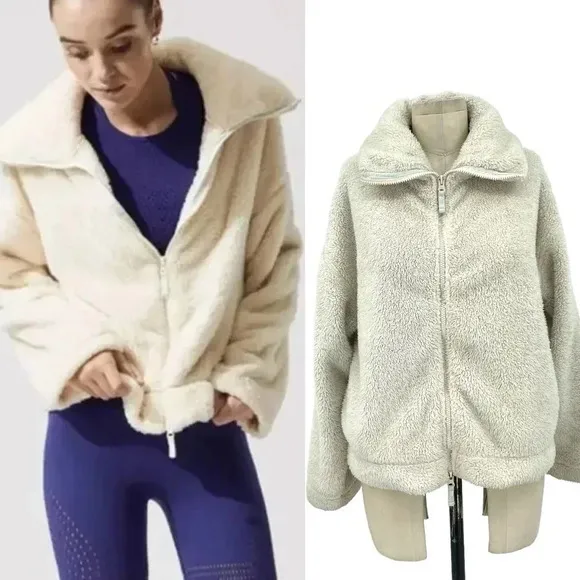 Free People Movement Dazed High Neck Full Zip Sherpa Fleece Jacket Ivory Size XS - Image 2