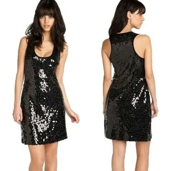 New! CALVIN KLEIN Sequin Party Black Sheath Dress Racerback Fitted Size 8 - Image 2