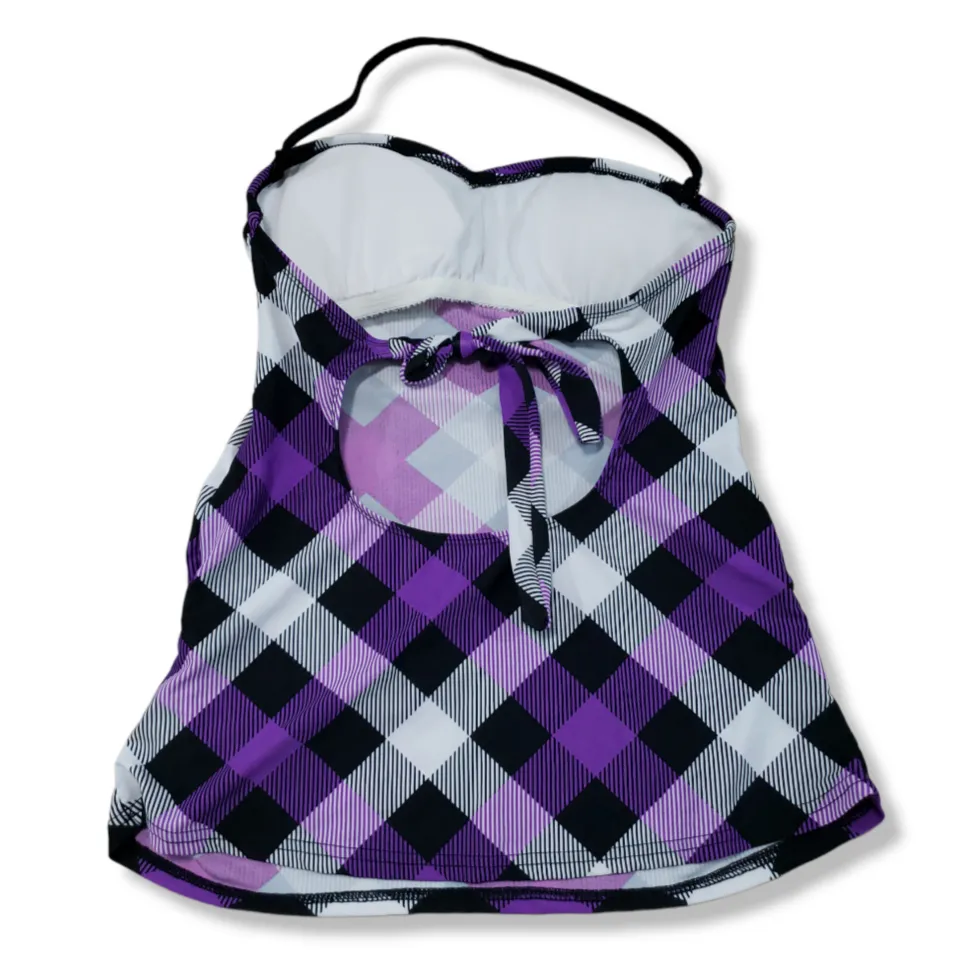 Hobie  Top Size Large Swimwear Halter Bikini Top Padded Beachwear Plaid Stripes Checkered  - Image 2