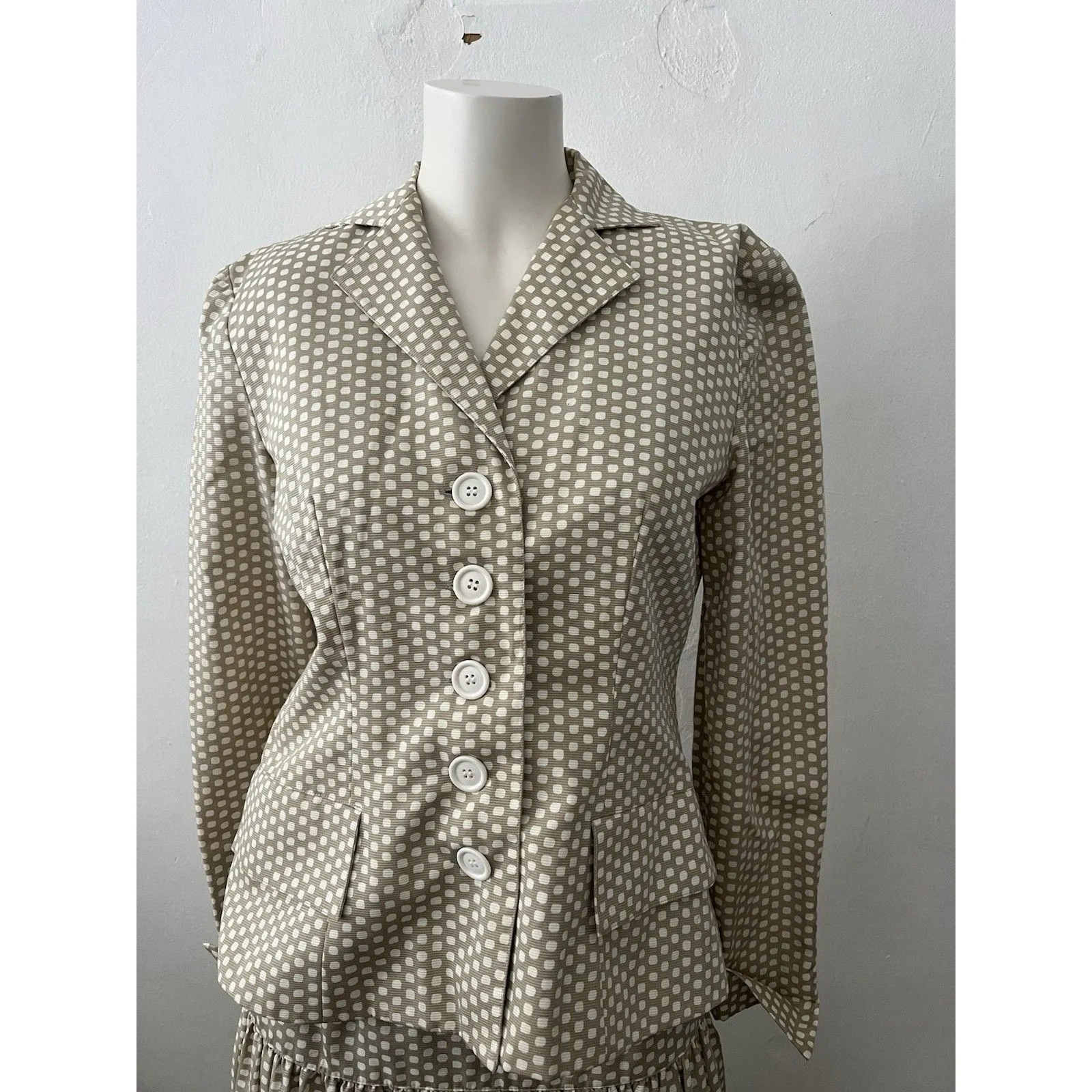 Vtg 80s Adele Simpson Skirt Suit 4 Green Polka Dot Retro Preppy Old Money Glam - Image 9