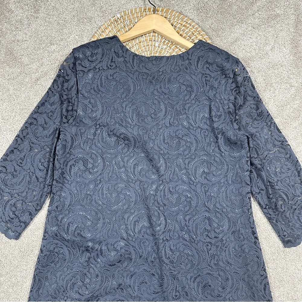 Garnet Hill Three-Quarter-Sleeve Lace Shift Dress Scoop Neck in Slate Blue 18 - Image 8