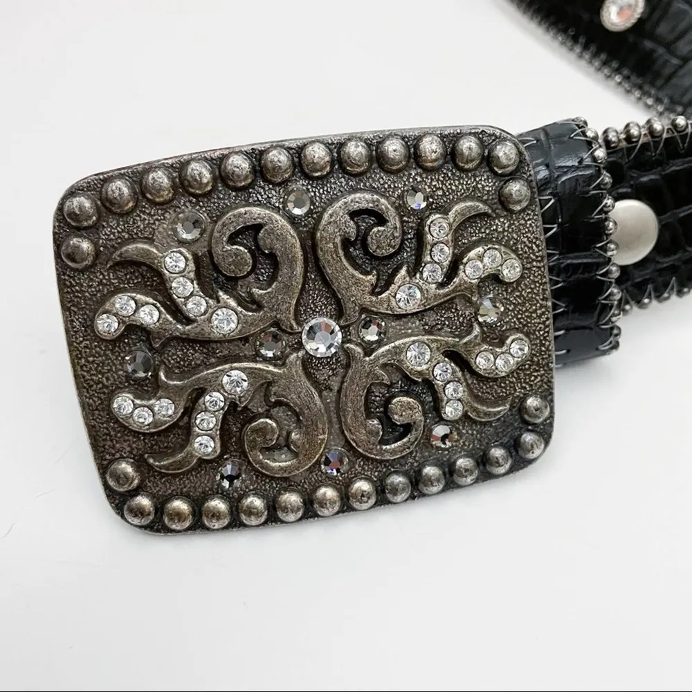 Leatherock Leather Bling Rhinestone Black Belt - Image 38