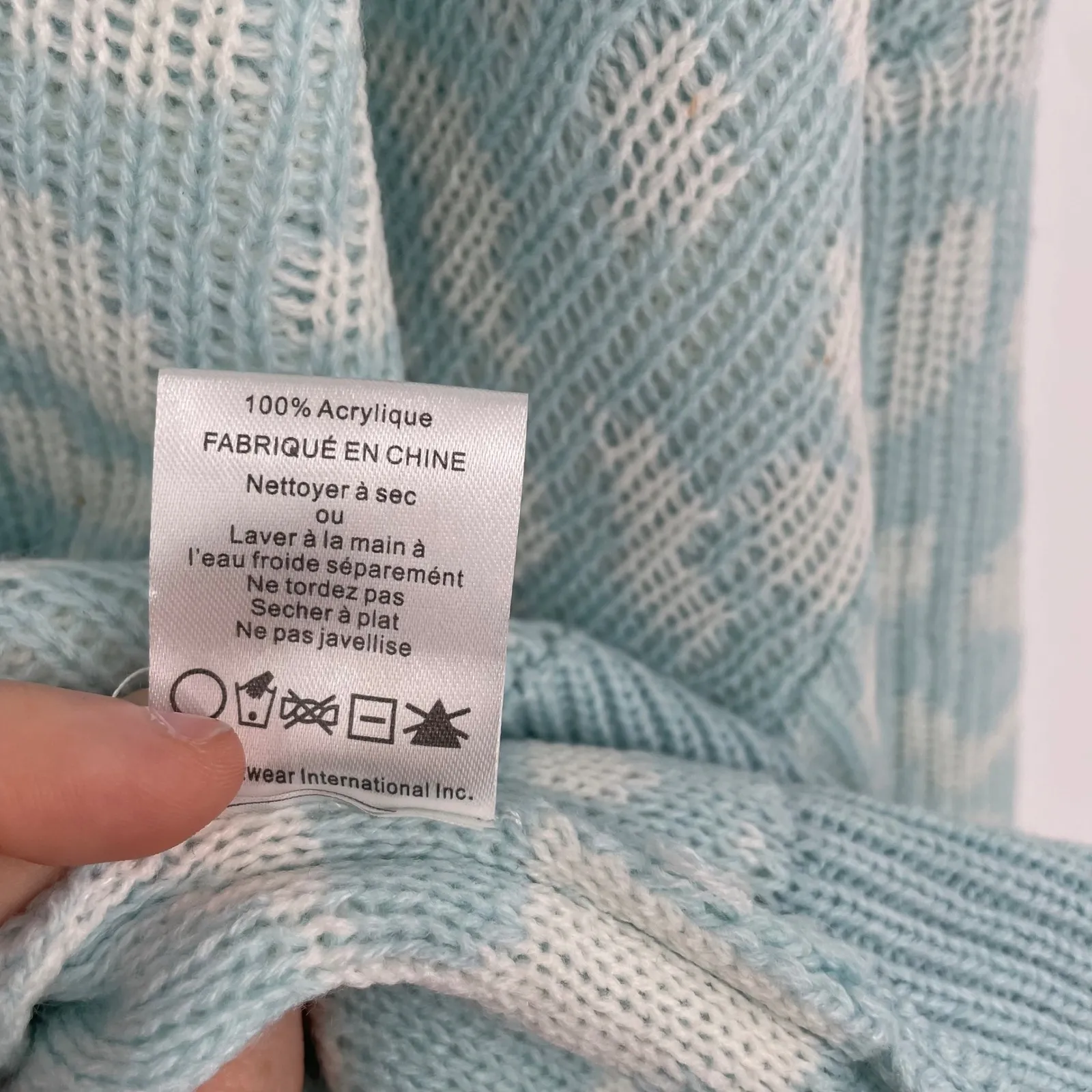 JOHN + JENN Leopard Print Crew Neck Sweater Light Blue White Long Sleeve Size L - Image 6