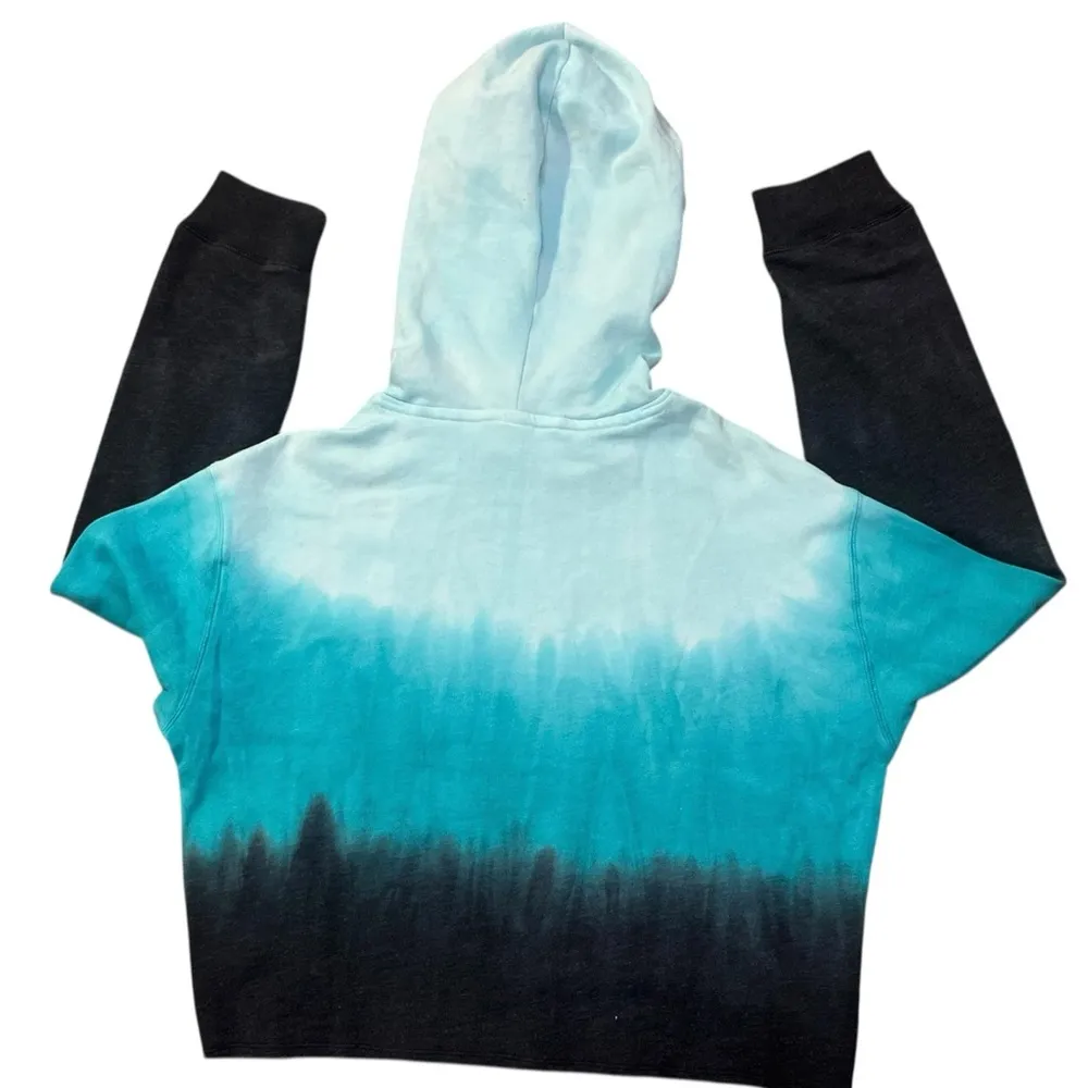 Victoria's Secret Pink Teal‎ Black Tie Dye Cropped Hooded Sweatshirt Size XS - Image 2