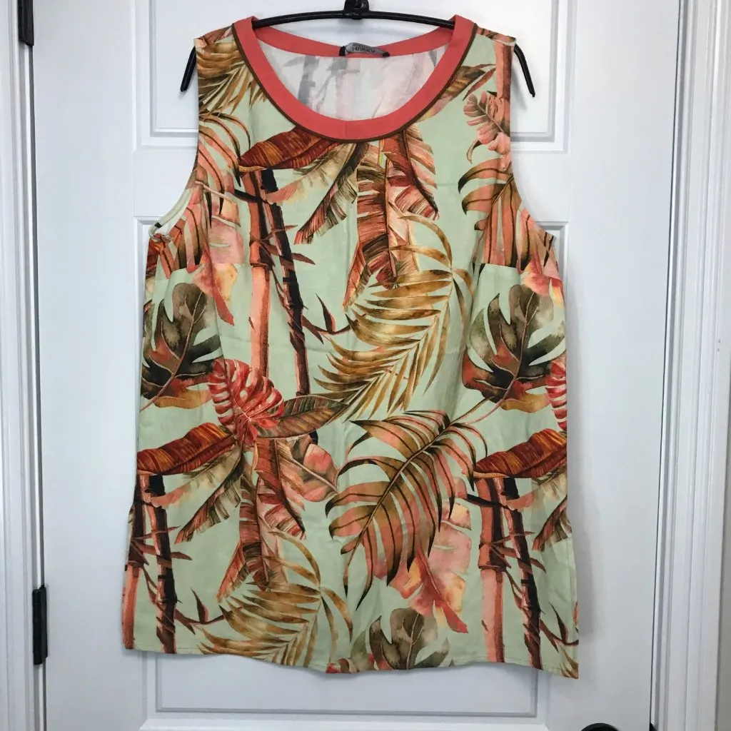 Hukka‎ Tropical Leaf Sleeveless Blouse Women's Size 10 Viscose, Linen Blend NEW Pink - Image 2