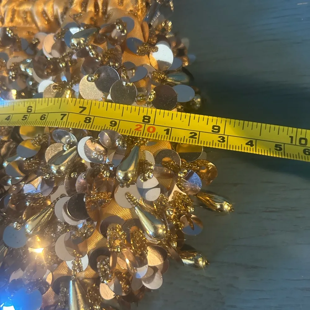 Shoulder Bag Purse Beaded Large Gold Sequins Statement Bag Evening Yellow - Image 4