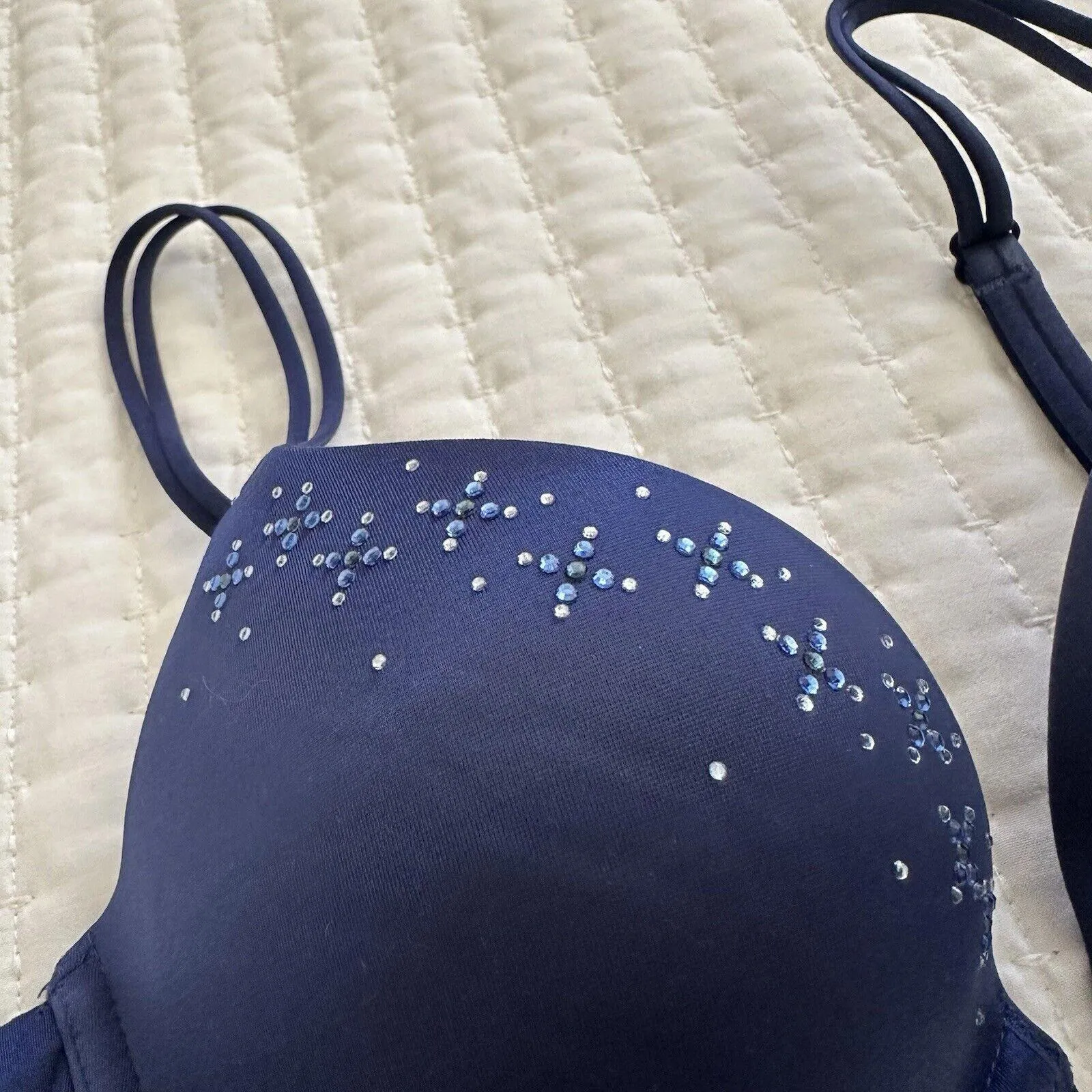 Victoria’s Secret Very Sexy Rhinestone Push Up Bra 34B Underwire Blue - Image 5