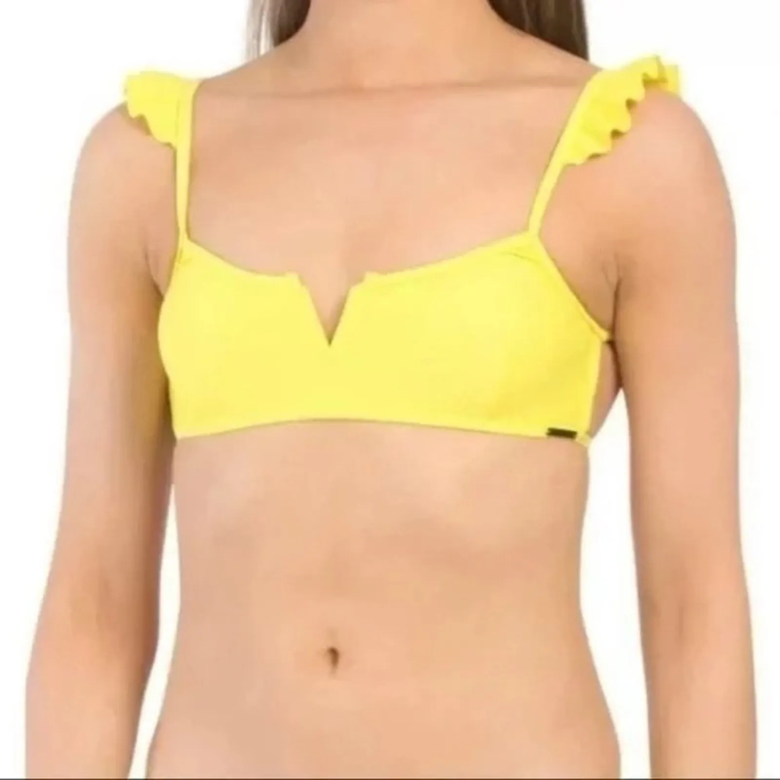 Kendall + Kylie Womens L Flutter Ruffle Bikini Top Neon Yellow‎ Strappy Flirty - Image 8