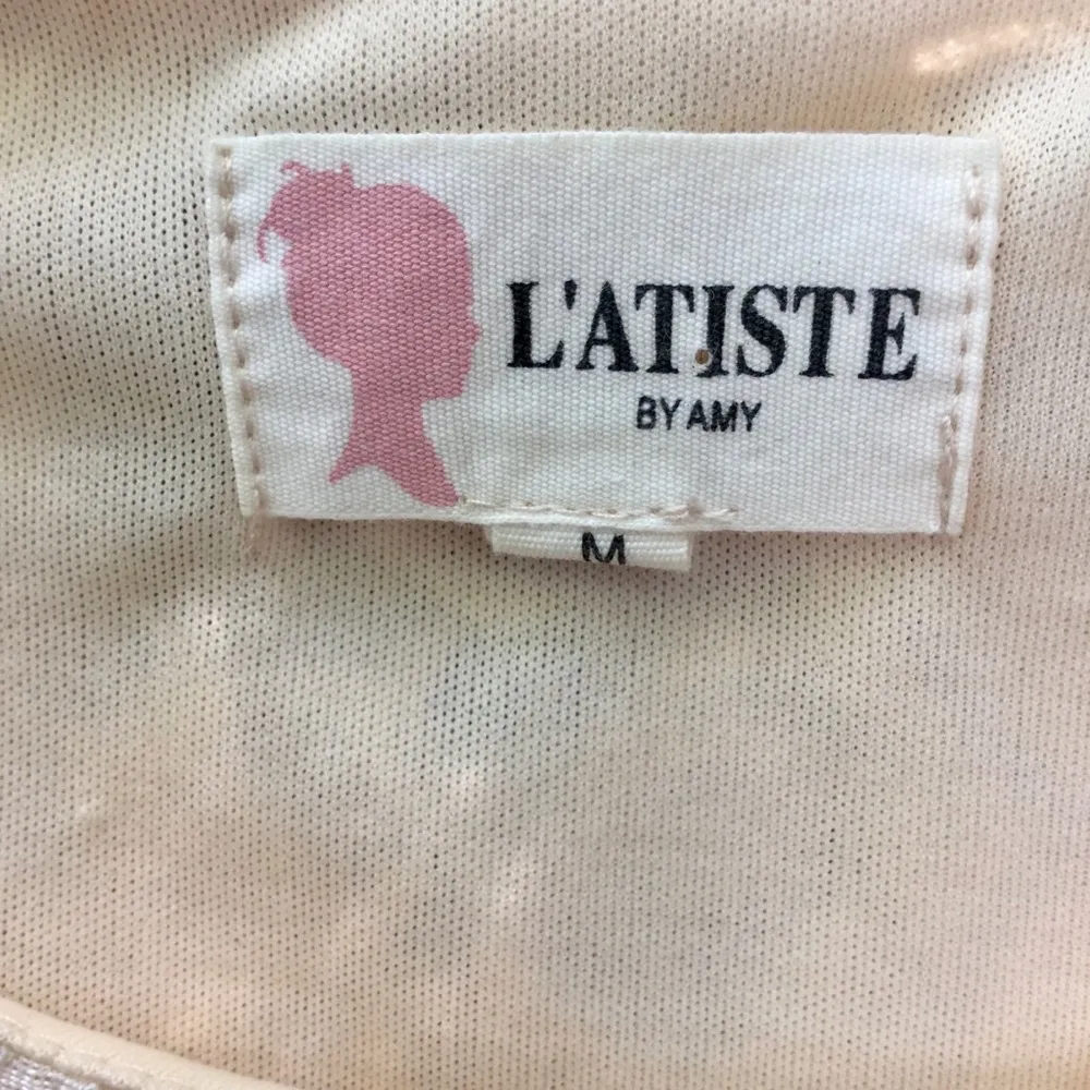 L’ATISTE Champagne Sleeveless Beaded Floral Lace & Tulle Mini Dress - Image 6