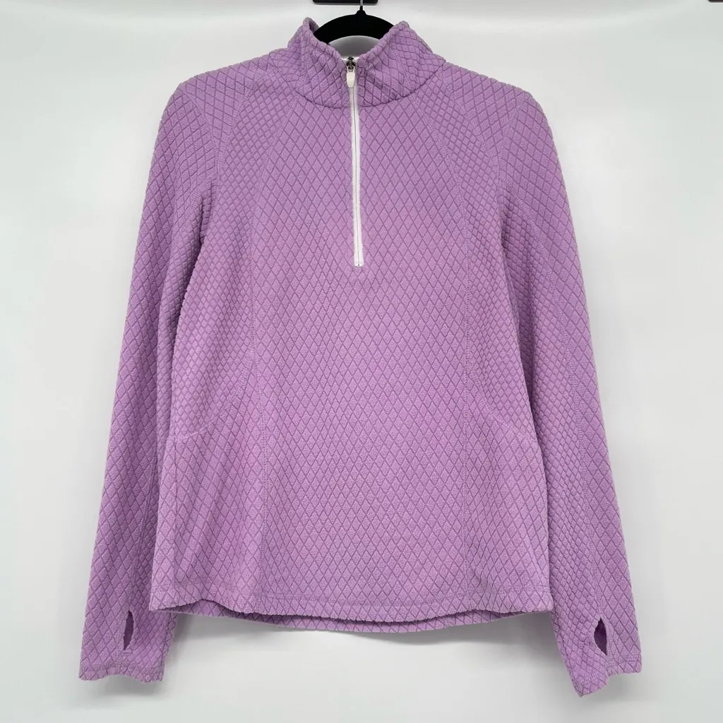 Tek Gear Quilted Fleece 1/4 Zip Pullover Women M Purple Thumbholes Turtleneck - Image 2