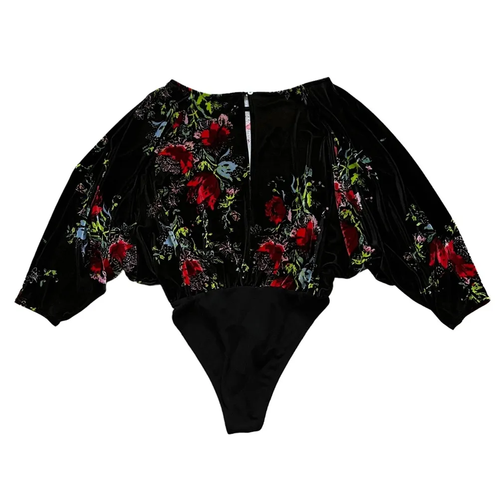 Intimately Free People Black Floral Velvet Bodysuit, Sz S - Image 13