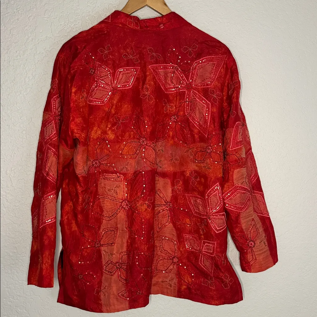 Vintage Chico’s 100% Silk Red Jacket Shacket Button Up Lined Cocktail Party Fall - Image 5