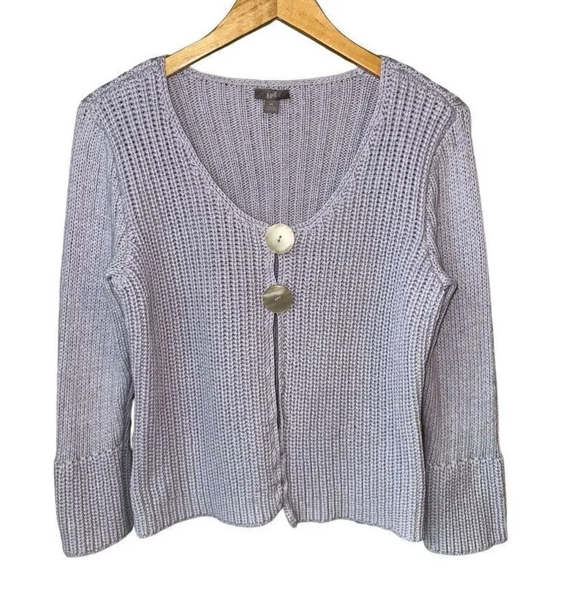 J.Jill 100% Cotton Lilac Knit 2 Button Front Mini Bell Sleeve sweater Purple Size L - Image 1