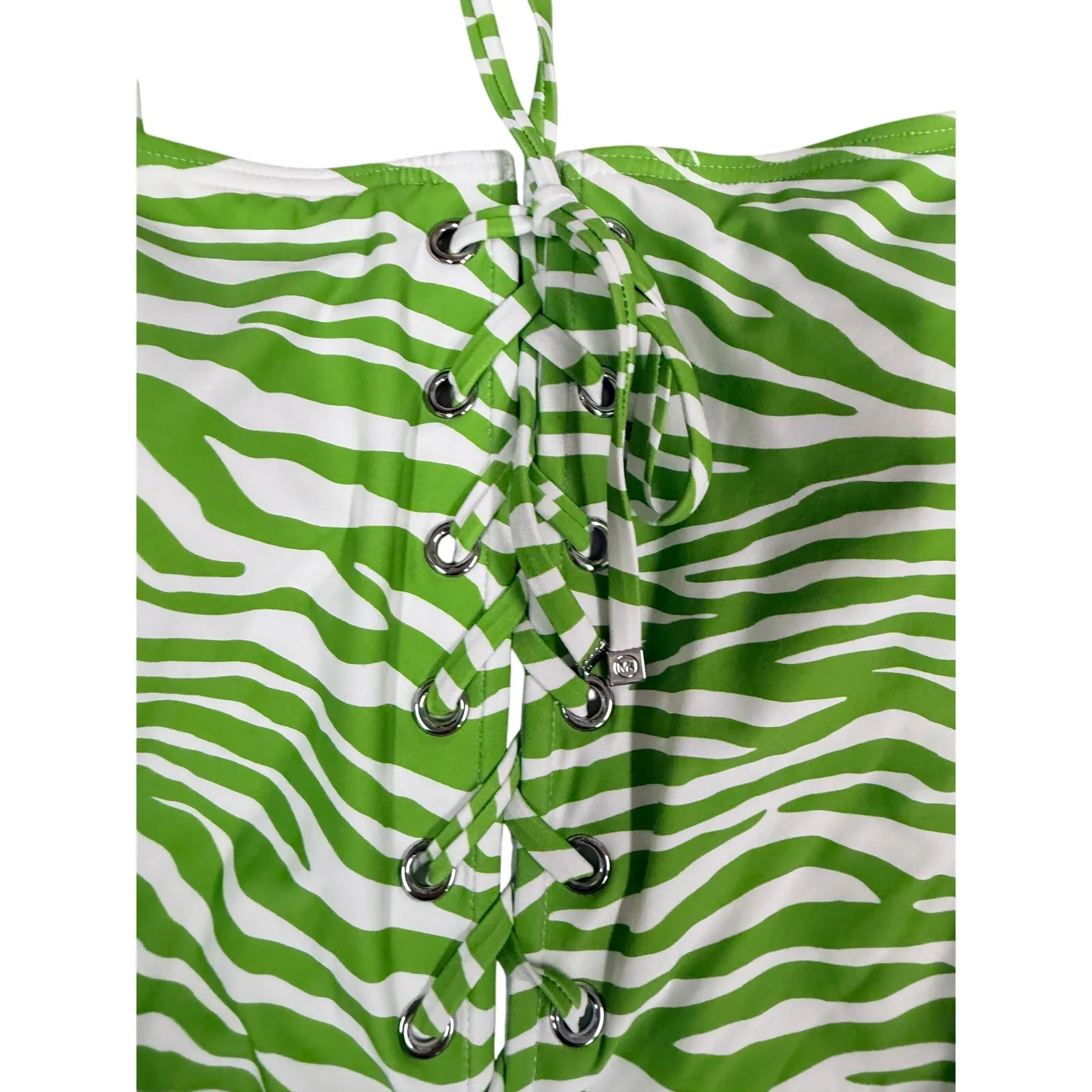 NWT Michael Kors Jungle Green Zebra Lace Up 1 Piece Swimsuit L Slimming Resort Size L - Image 2