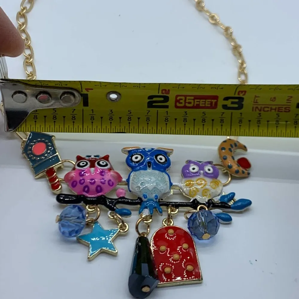 New three enamel owls on a branch fashion necklace - Image 5