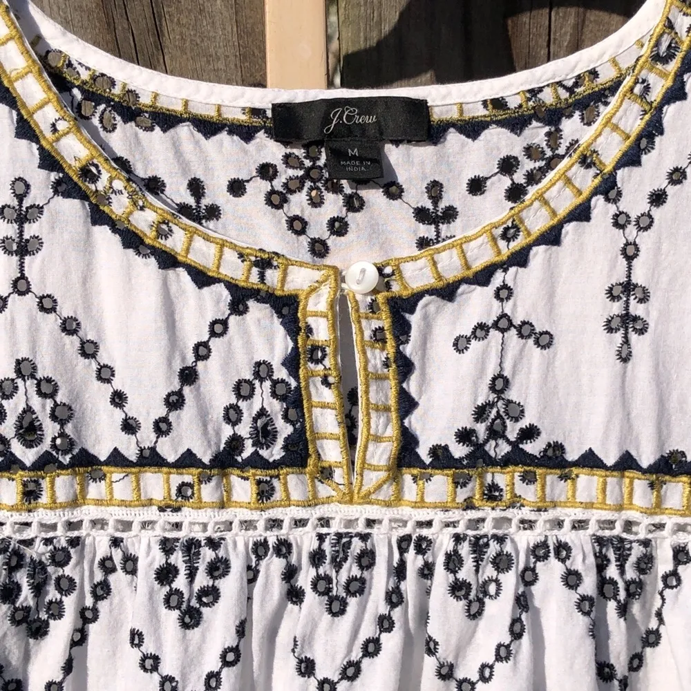 J Crew Embroidered Eyelet Flutter Sleeve Blouse White Black Size Medium - Image 3