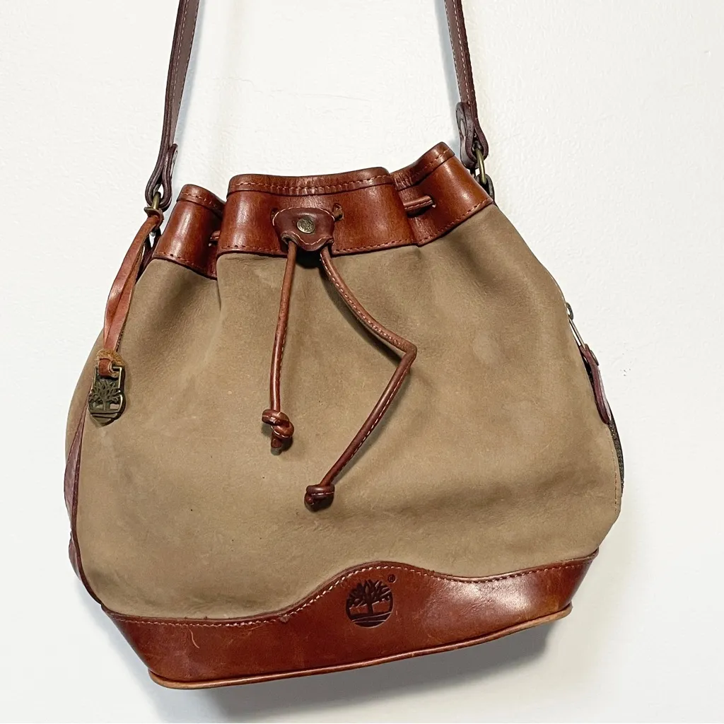 Timberland Vintage Suede Leather Bucket Bag | Crossbody Drawstring |‎ EUC - Image 4
