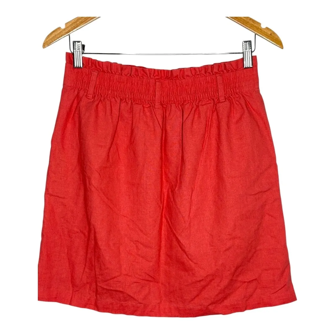 J. Crew Linen Blend Skirt Coral Orange Elastic Waist Pockets Women‎ Size Small - Image 7