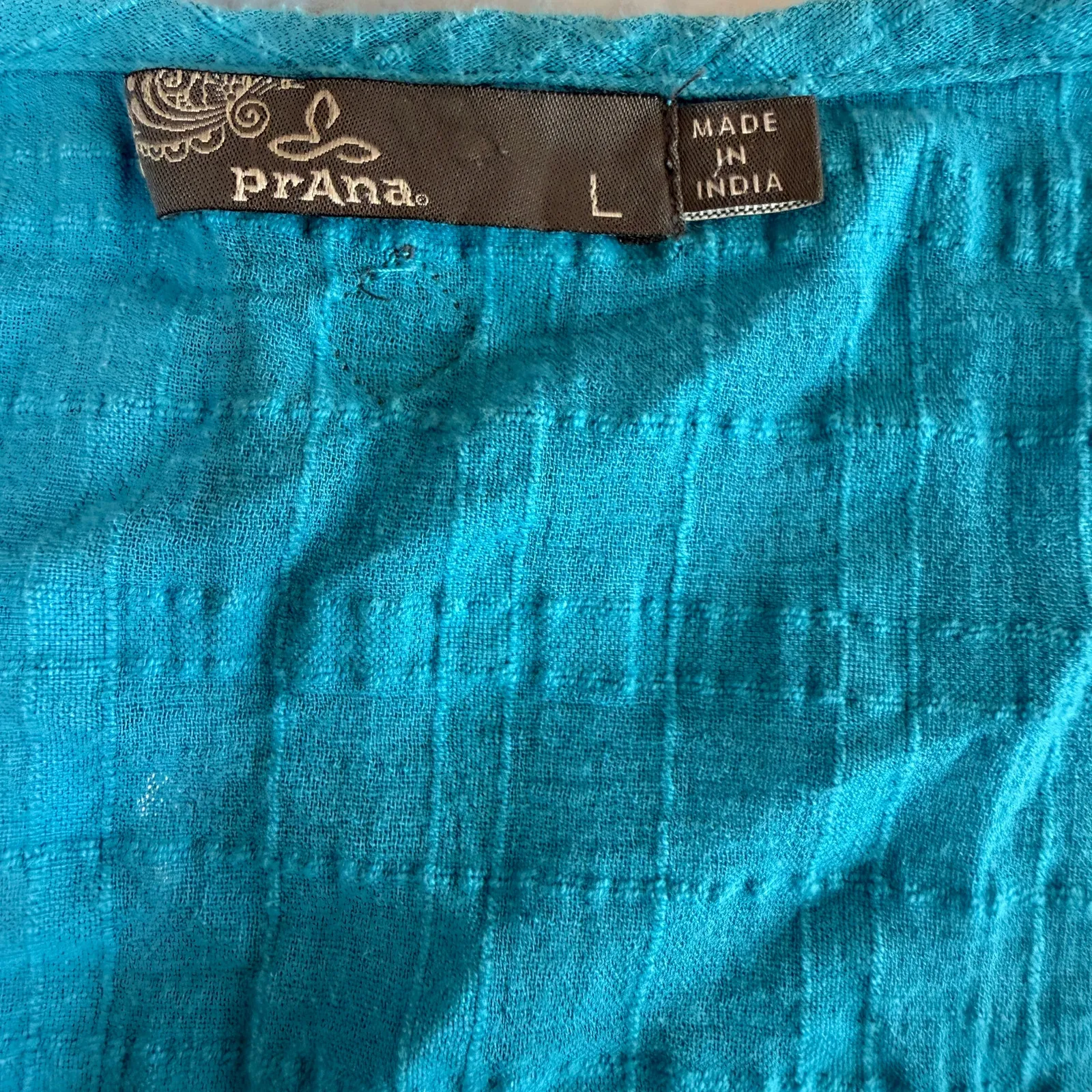 Prana Women's Turquoise Blue Lucy Button Up Short Sleeve Shirt Size Large - Image 8