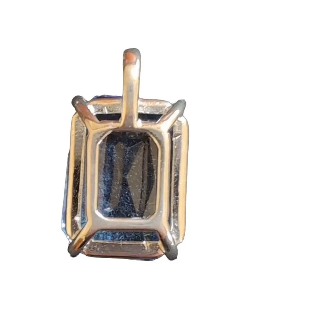 Blue Stone Silver Tone Pendant Necklace Square Cut Light Blue - Image 5