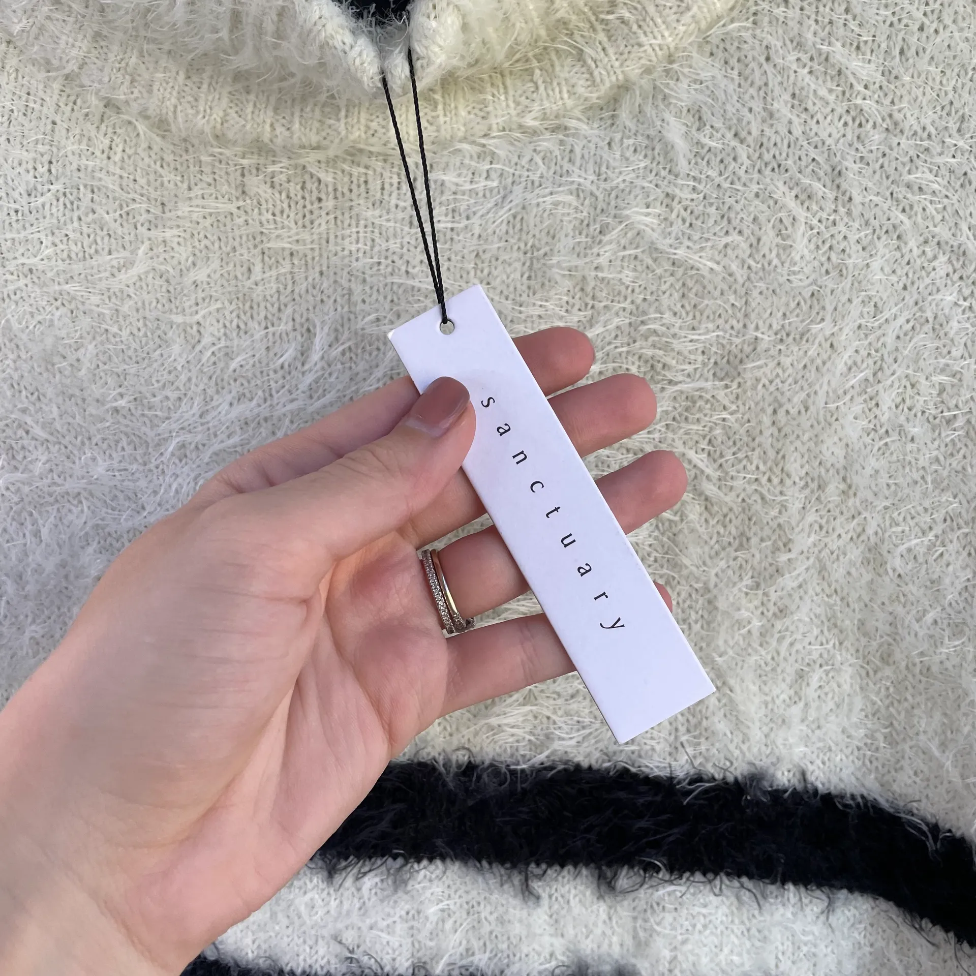 NWT  Anthropologie Striped Fuzzy Cream Black Sweater Large Mock Neck - Image 7