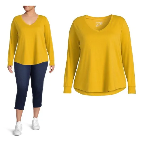 Terra & Sky's V-Neck T-Shirt women’s plus size 3XL tee apple juice mustard new - Image 2