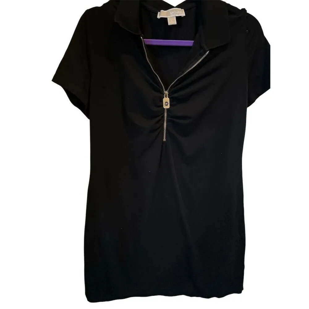 Michael Kors‎ Women's Black Polo Shirt L Short Sleeve Casual Zipper Top - Image 6