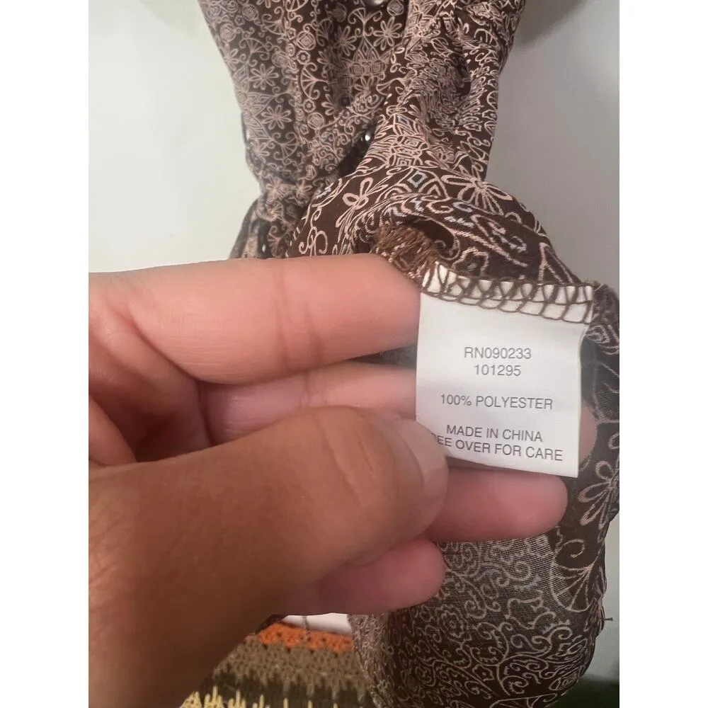 Women’s Boho Modern Renewal Spring Front Tie Shirt Dress Summer Vacation XS Brown - Image 8