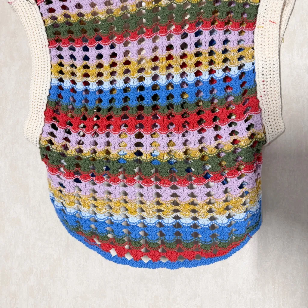 BDG Urban Outfitters Women’s Crochet Knit Tank Top V-Neck Crop Pullover Stripe S - Image 9