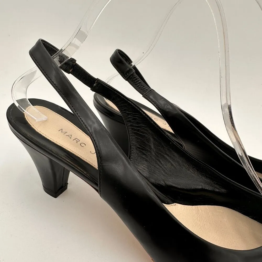 Marc Jacobs Black White Circle Leather Slingback Black Pointed Pumps Size 39.5 - Image 8