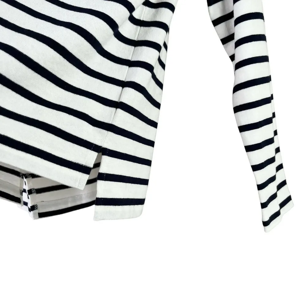 J.Crew Mockneck Button Shoulder Nautical Navy Stripe Cotton Sweater in White, XS - Image 8