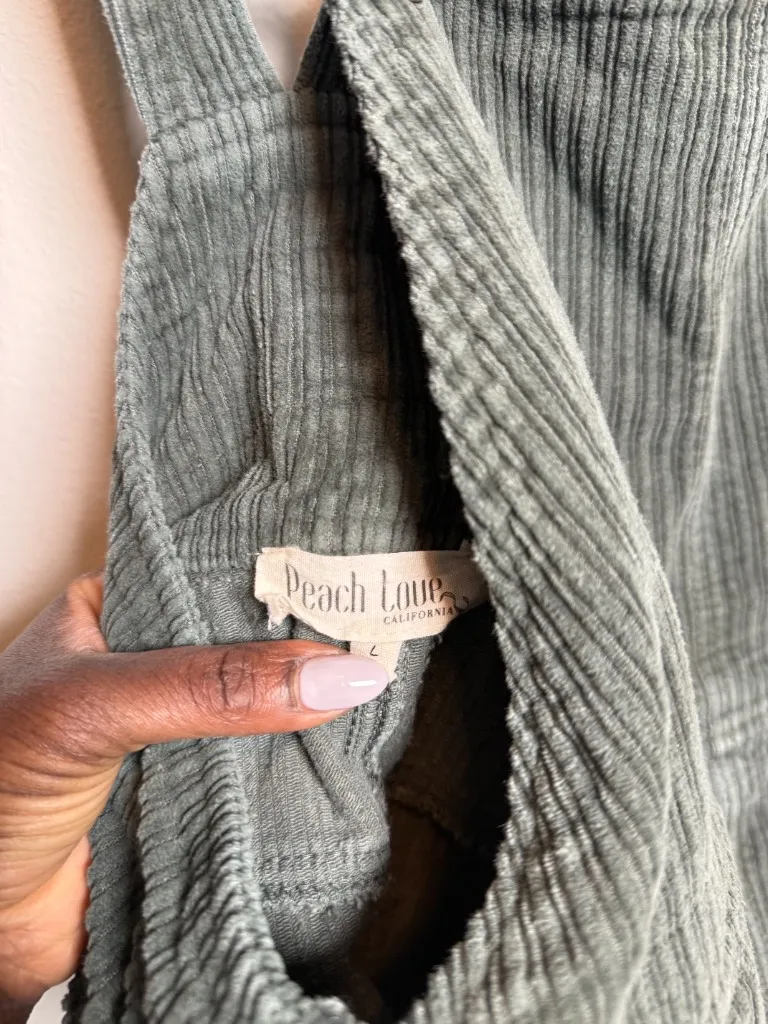 American Eagle Green Corduroy Overall Dress Jumper  - Image 4