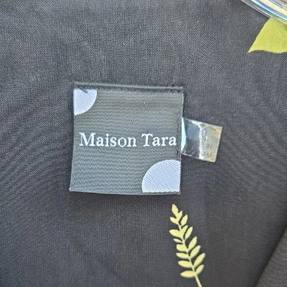 Maison Tara Floral Black Dress with Pink and Yellow Accents Size 10 - Image 2