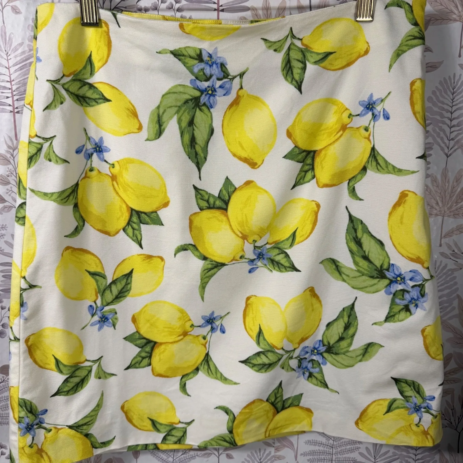 Talbots Petite Lemon Print Skirt Size 8P Yellow White Cotton Stretch Lined - Image 6
