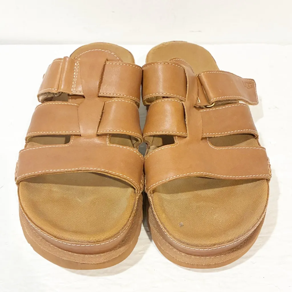 Ugg Brown Leather Goldenstar Slide Strappy Sandal Size 9 Slip On - Image 2
